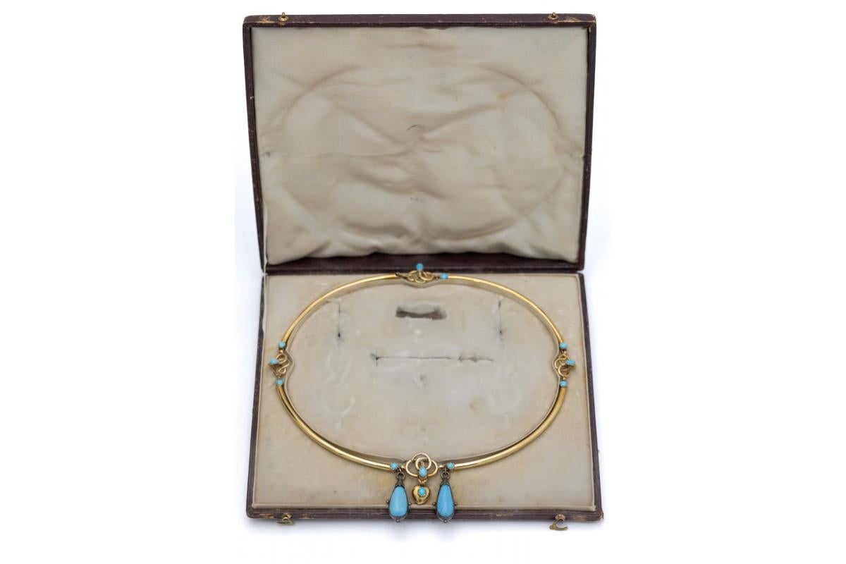 Women's or Men's Victorian gold necklace with turquoises and snake motif, mid 19th century.