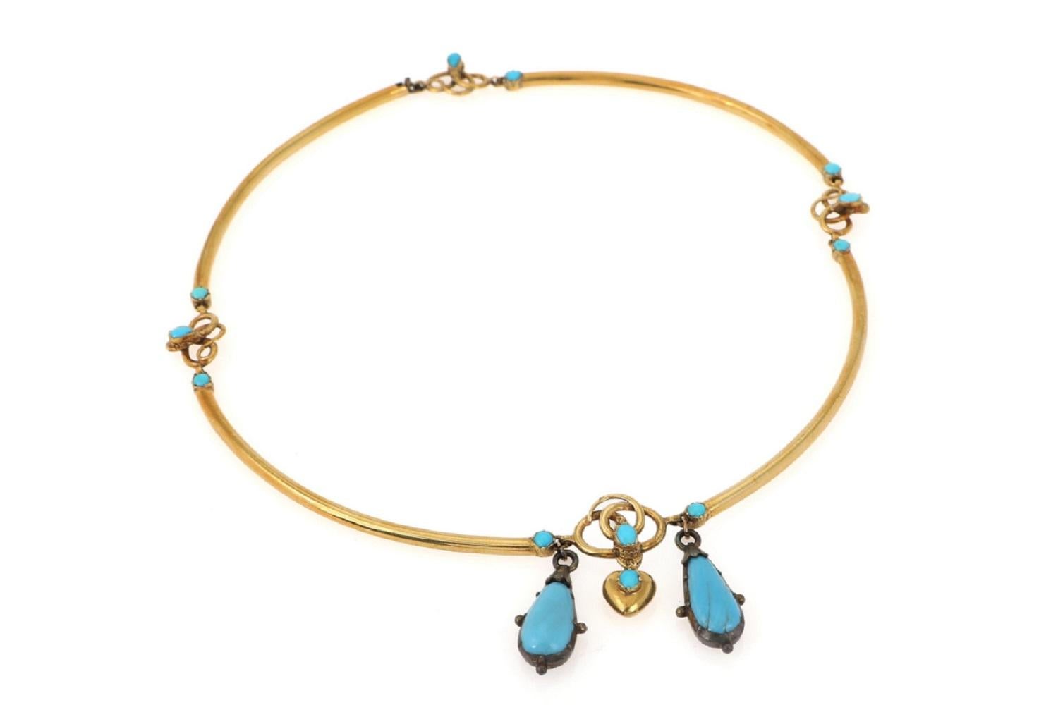 Victorian gold necklace with turquoises and snake motif, mid 19th century. 1