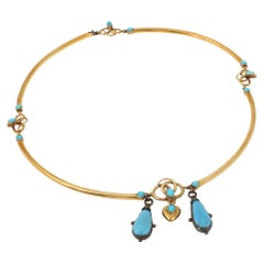 Victorian gold necklace with turquoises, late 19th century.