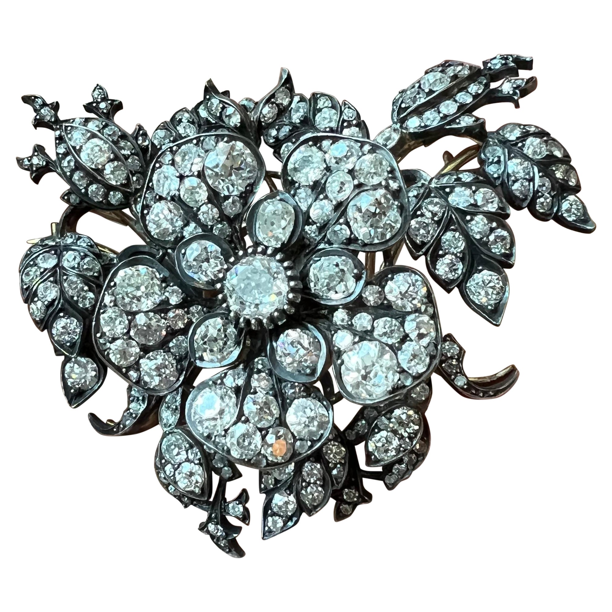 Victorian Gold Old-Cut Diamond En Tremblant Floral Brooch, Circa 1880
