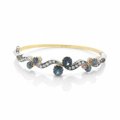 Victorian Gold on Silver Diamond and Sapphire Bangle, Circa 1880