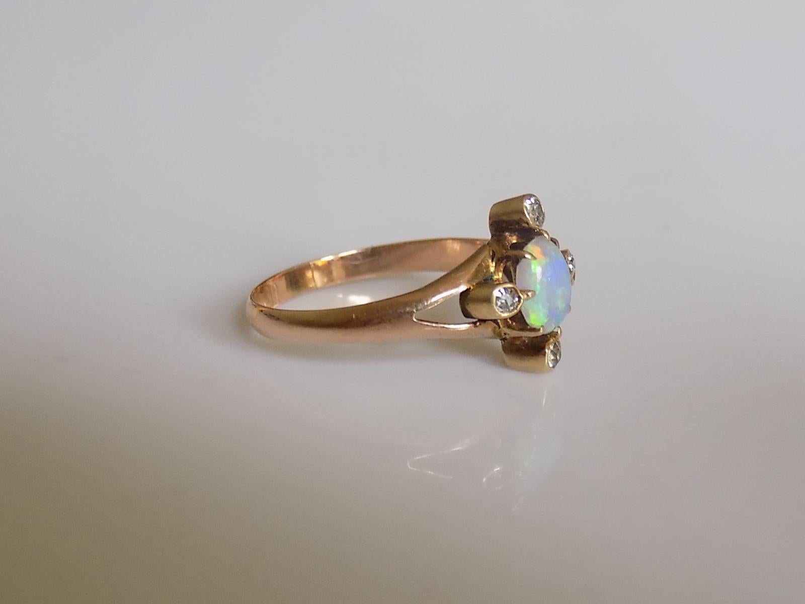 Victorian Gold Opal Diamond Ring In Good Condition In Boston, Lincolnshire