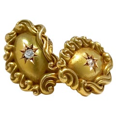 Victorian Yellow Gold Diamond Cufflinks, 0.06 Carat
