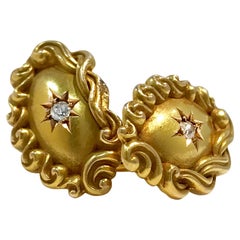 Antique Victorian Yellow Gold Diamond Cufflinks, 0.06 Carat