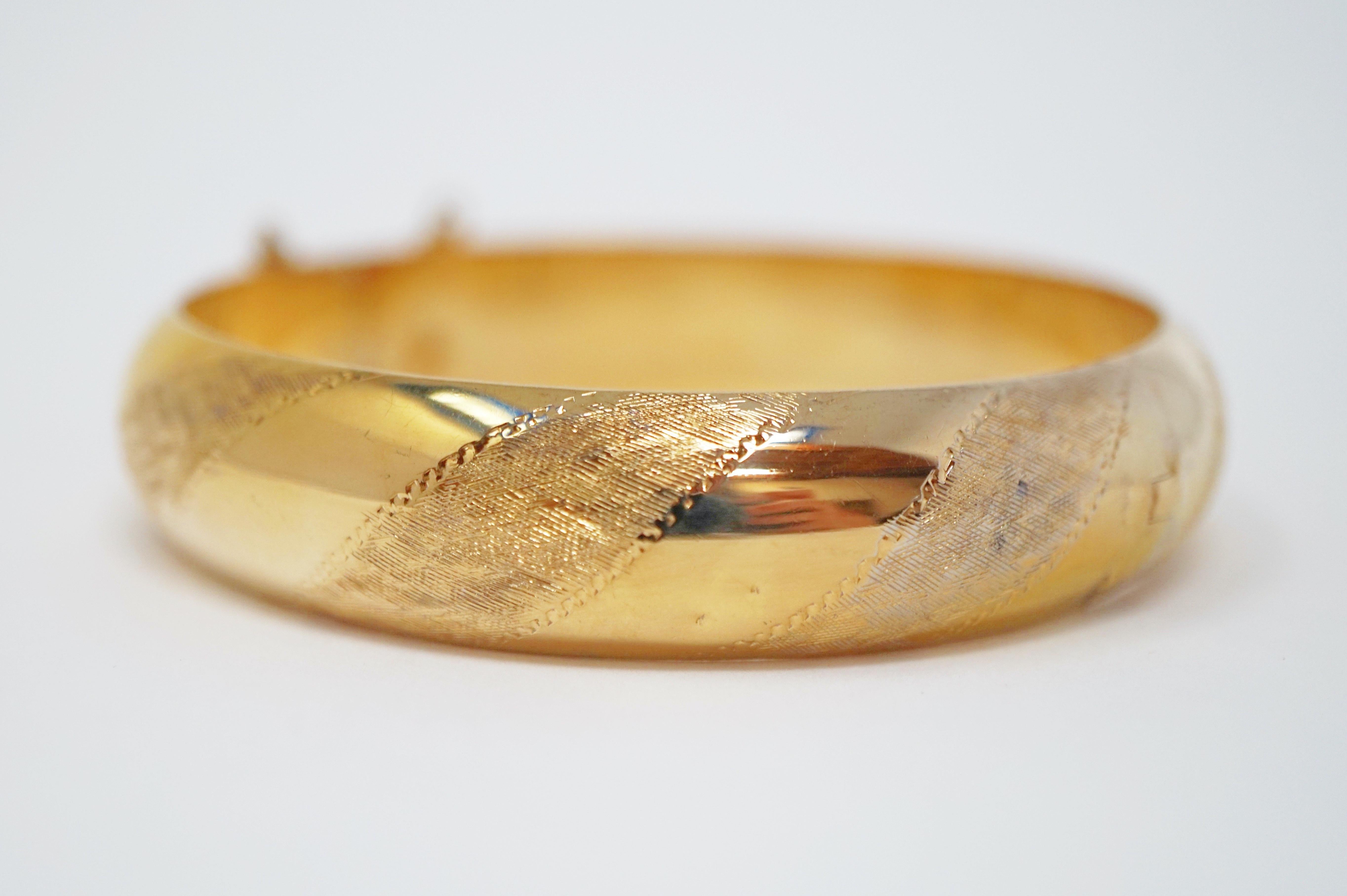 Late Victorian Victorian Gold over Sterling Silver Hinged Bangle Bracelet