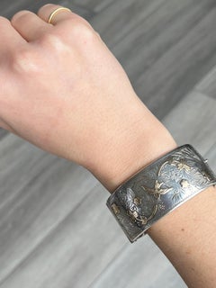 Victorian Gold Overlay Ornate Silver Bangle