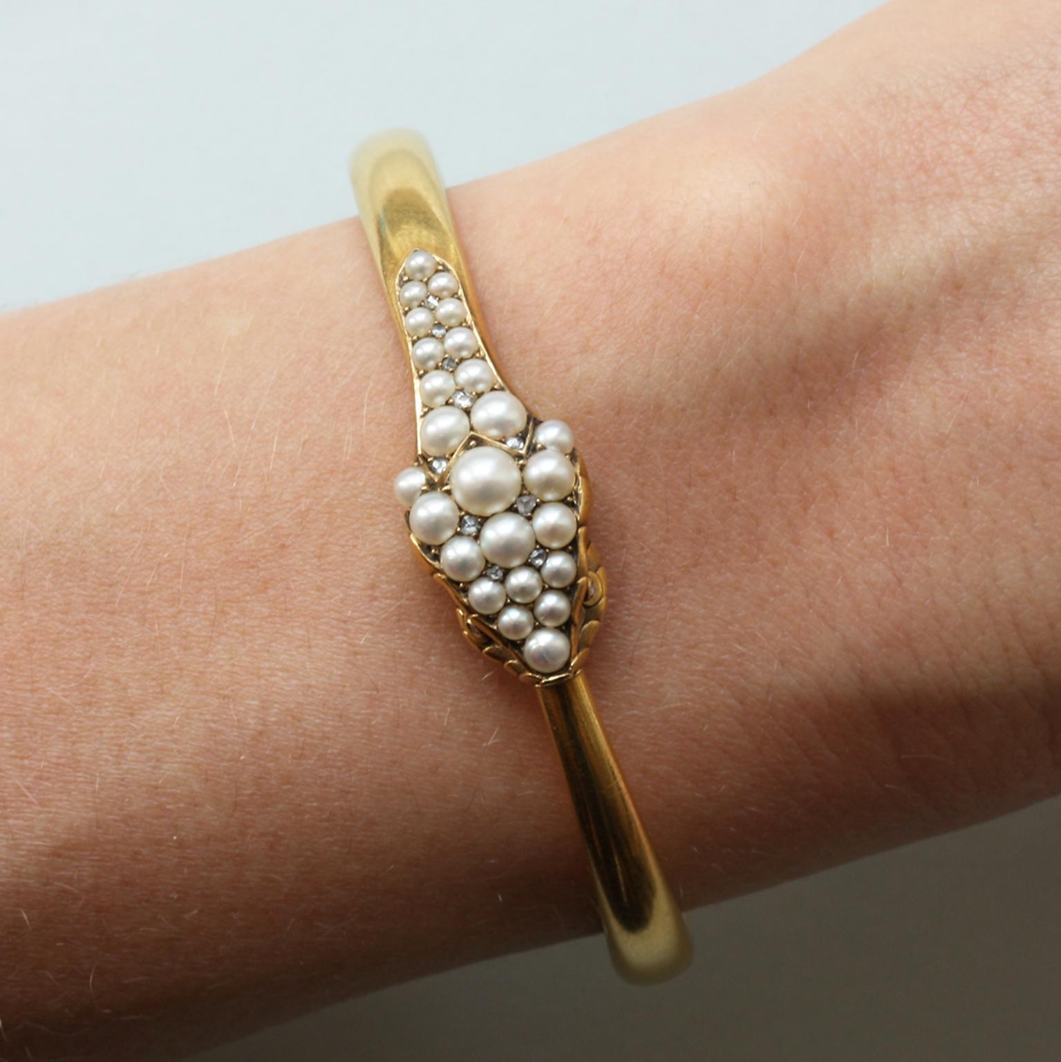 Victorian Gold, Pearl and Diamond Snake Bracelet 2