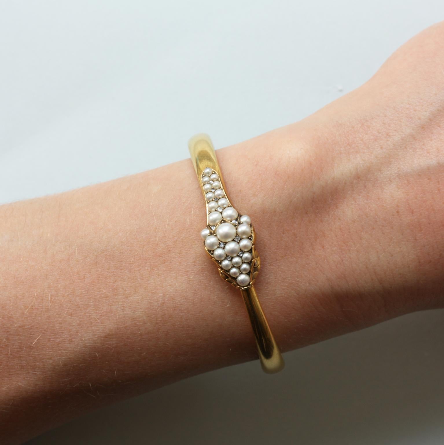 Victorian Gold, Pearl and Diamond Snake Bracelet 3