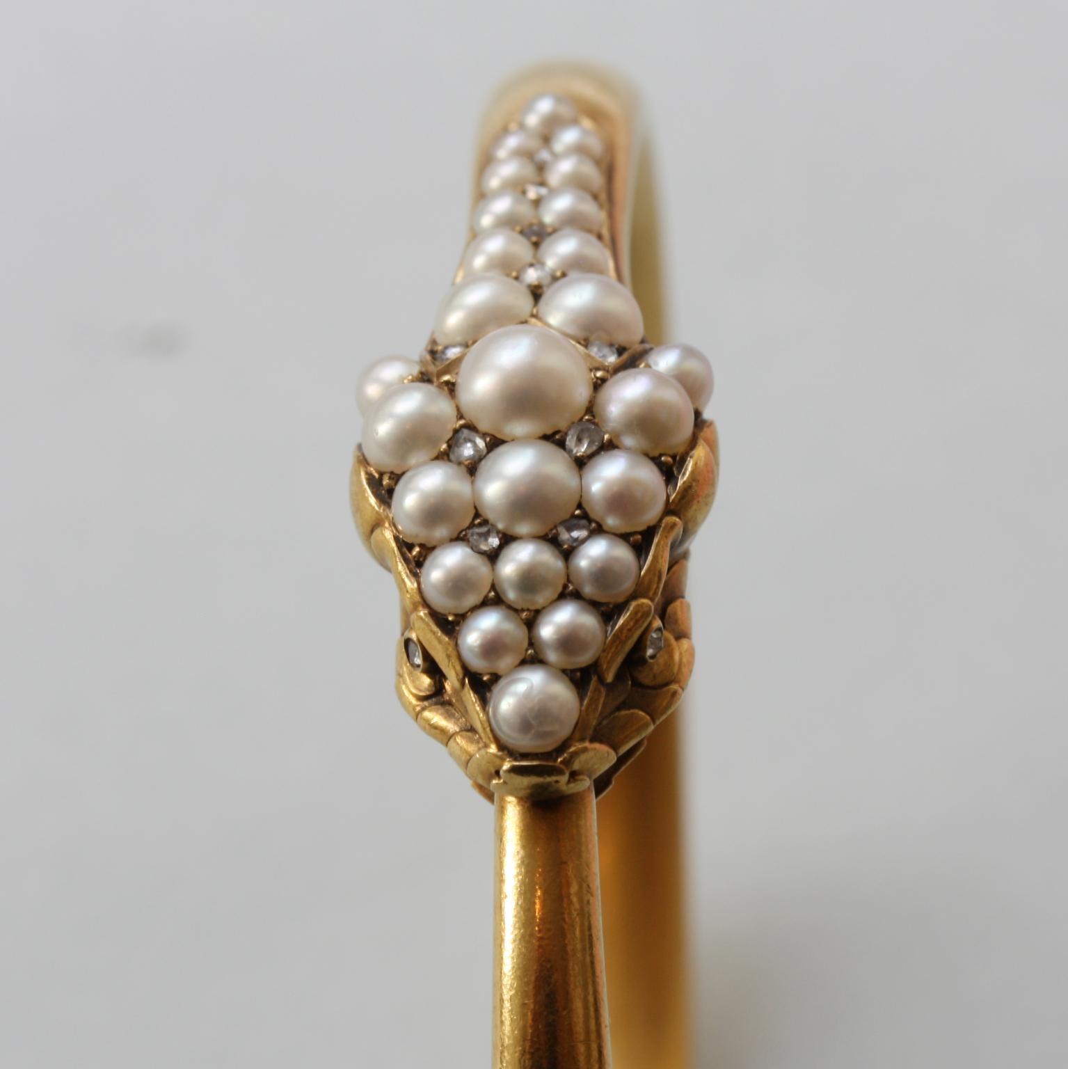 Victorian Gold, Pearl and Diamond Snake Bracelet 4