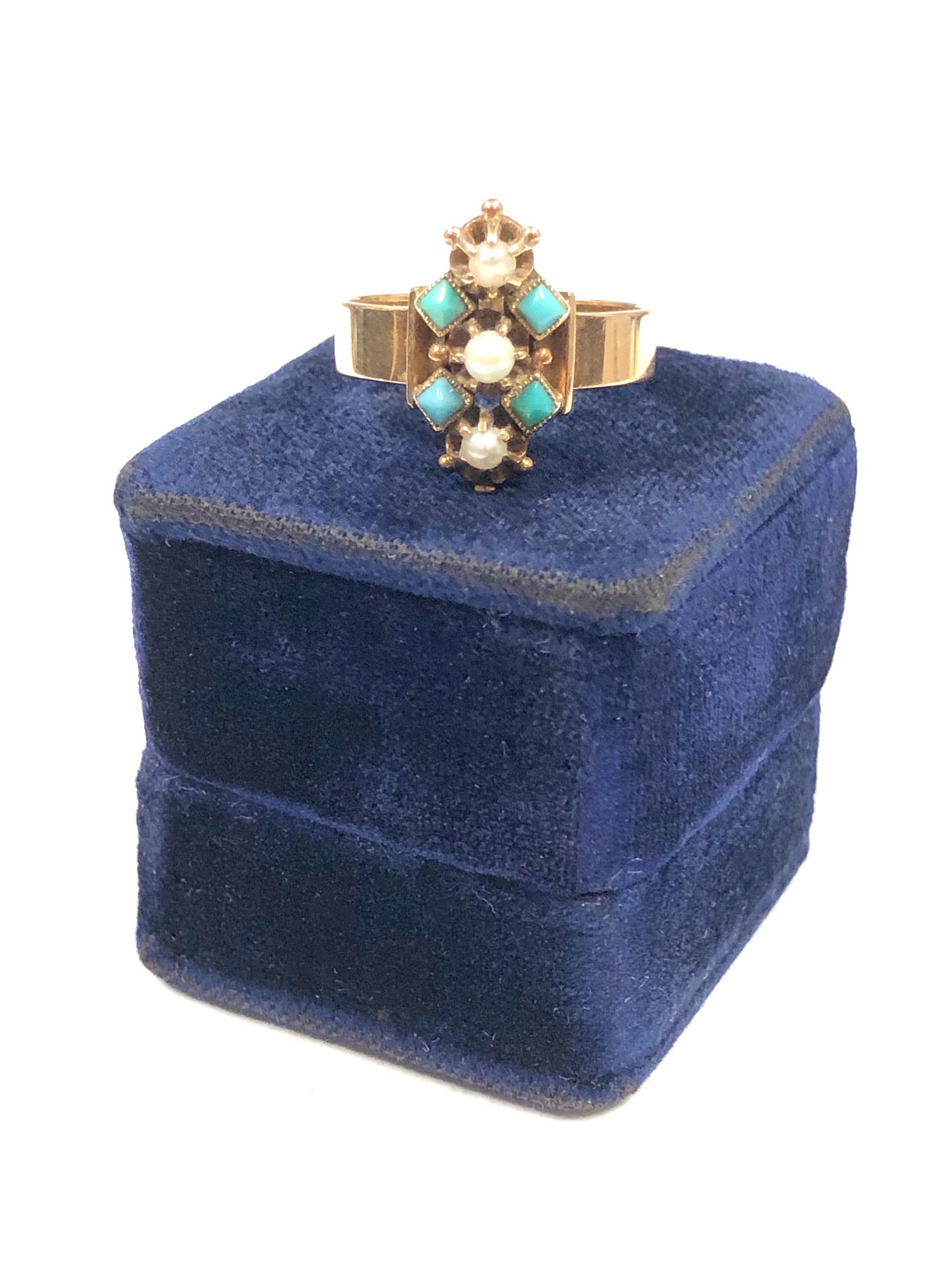 Victorian Gold Pearl and Turquoise Ring in Original Gift Box 1