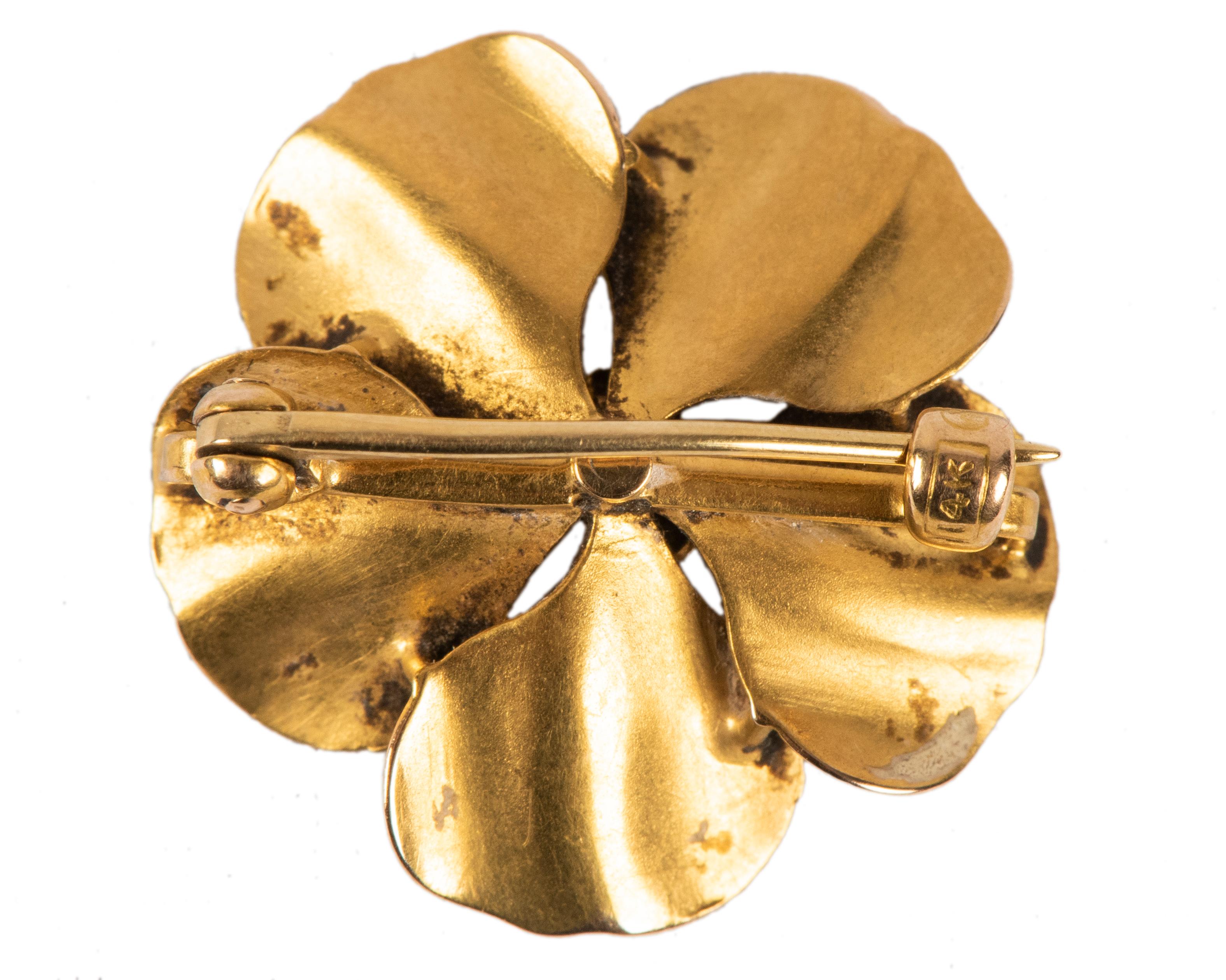 Bead Victorian Gold and Pearl Pansy Pin, circa 1890