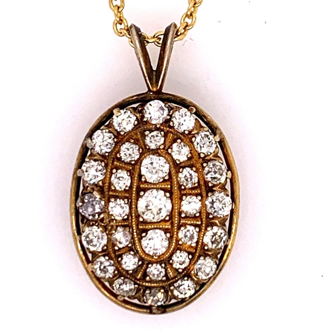 Victorian Gold Pendant 1.50 Carat Natural Old European Diamond, circa 1910 In Good Condition For Sale In Los Angeles, CA