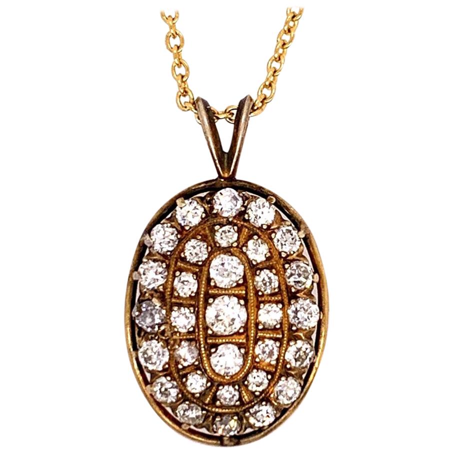 Victorian Gold Pendant 1.50 Carat Natural Old European Diamond, circa 1910 For Sale