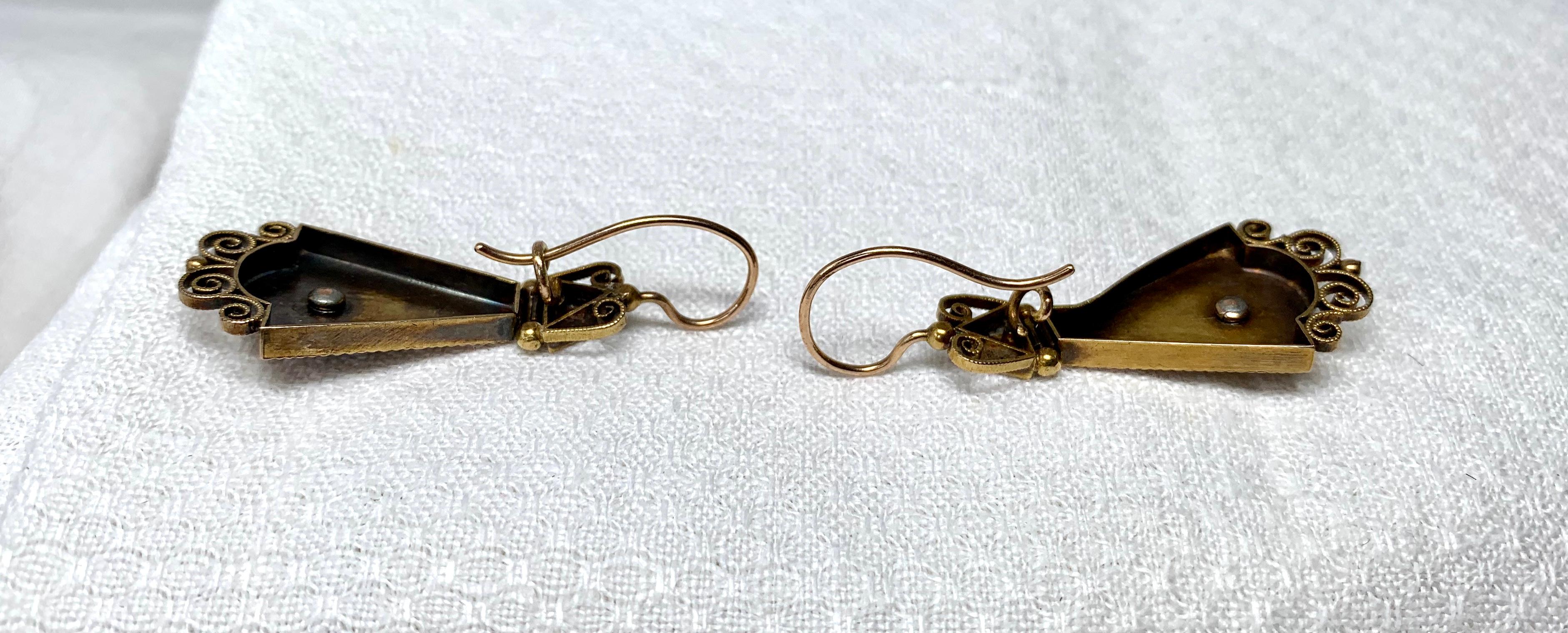 Boucles d'oreilles pendantes en or victorien articulées Revive étrusque 14 Karat Filigree en vente 3