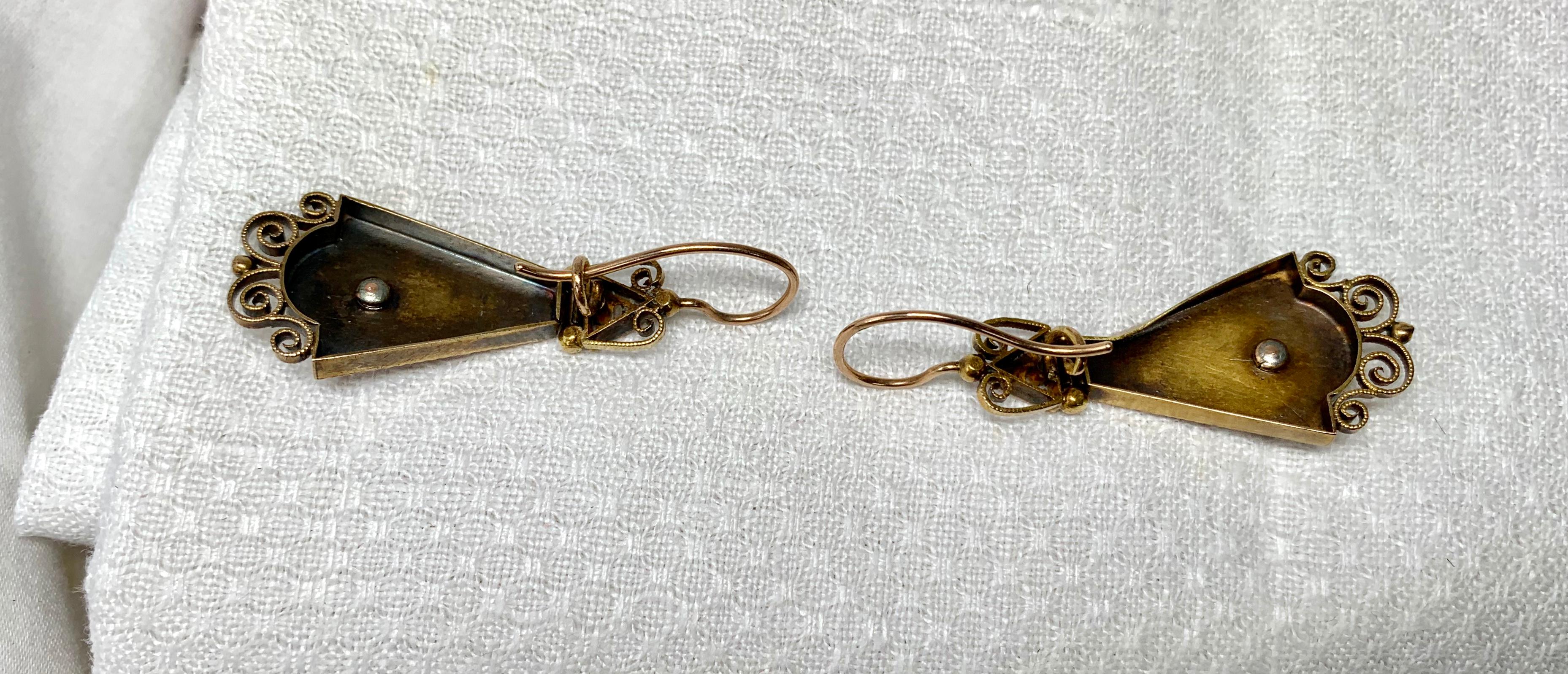 Boucles d'oreilles pendantes en or victorien articulées Revive étrusque 14 Karat Filigree en vente 4