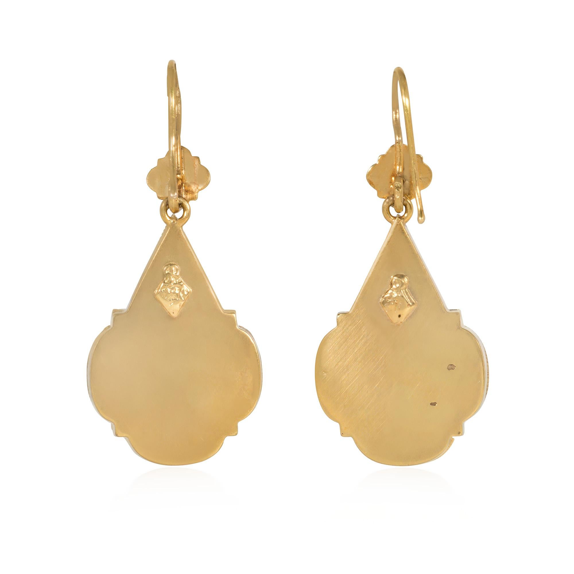 Rose Cut Victorian Gold Pendant Earrings with Rose Diamond Accents, England For Sale