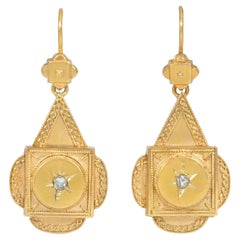 Victorian Gold Pendant Earrings with Rose Diamond Accents, England