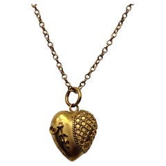 Collier Victorien en or avec pendentif en forme de coeur bouffant