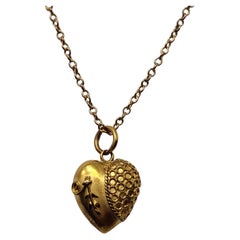 Antique Victorian Gold puffy heart pendant necklace