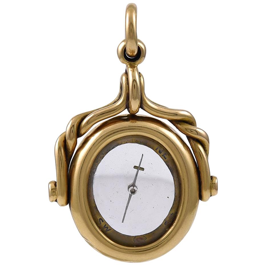 Victorian Gold Revolving Compass Fob Pendant For Sale