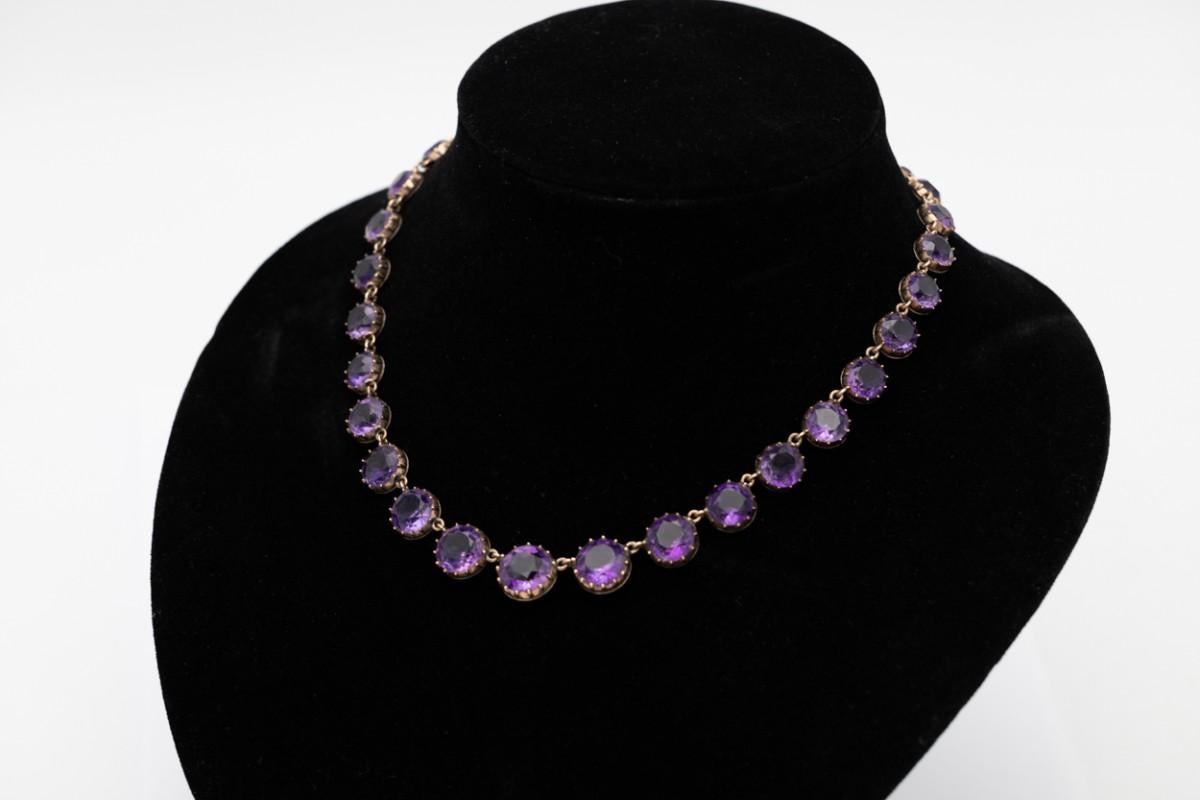 Round Cut Victorian gold rivière necklace with amethysts, Great Britain, late 19th century