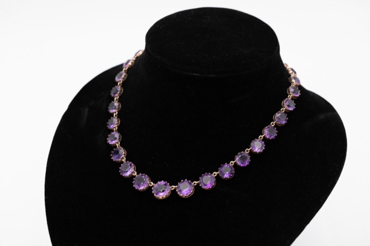 Victorian gold rivière necklace with amethysts, Great Britain, late 19th century In Good Condition In Chorzów, PL