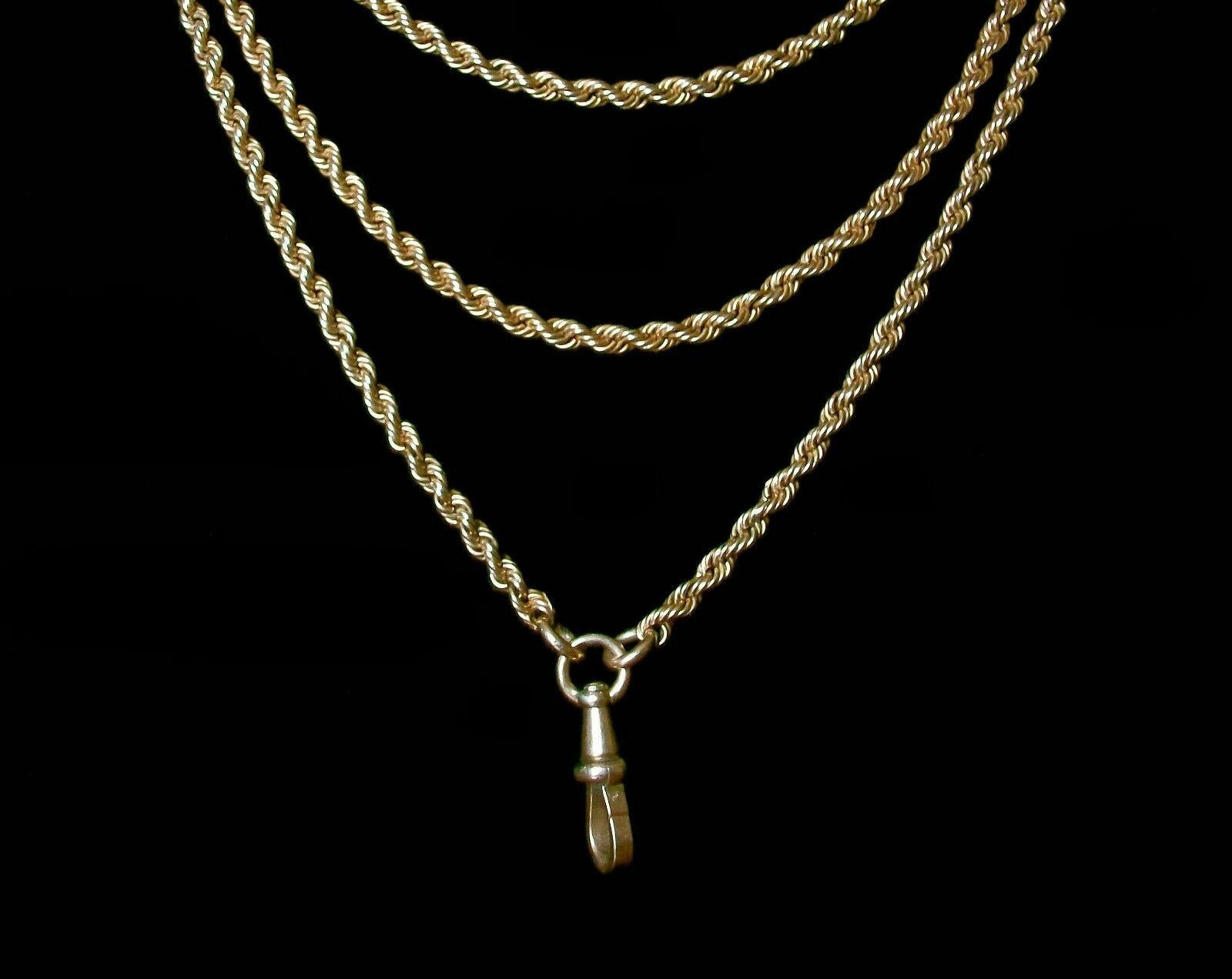 Viktorianische Goldseil-Taschenuhrenkette / Halskette, USA, um 1880 im Angebot 1