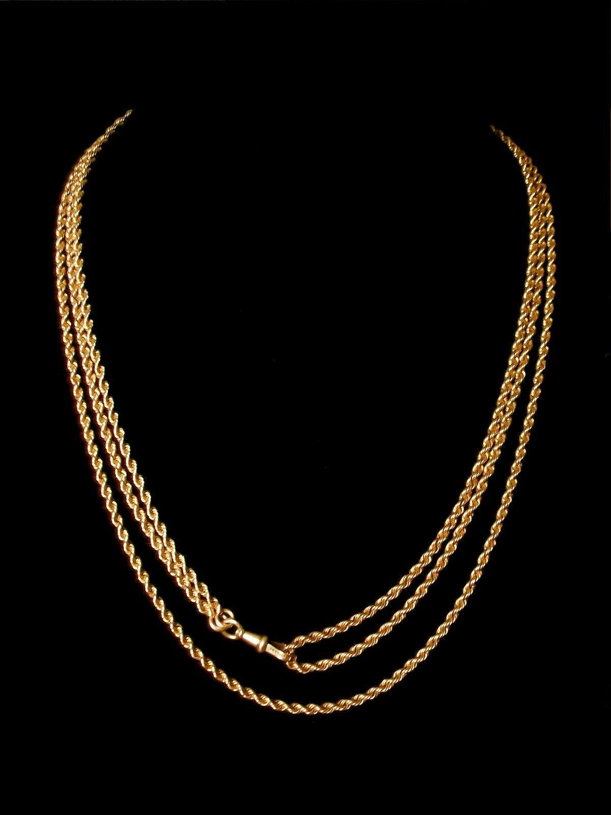 Victorian Gold Rope Twist Pocket Watch Chain / Necklace, U.S, circa 1880 In Good Condition For Sale In Chatham, CA