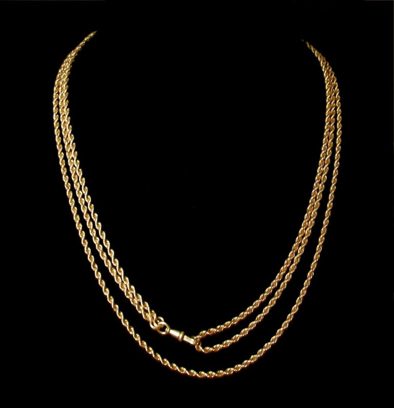 Victorian Gold Rope Twist Pocket Watch Chain / Necklace, U.S, circa