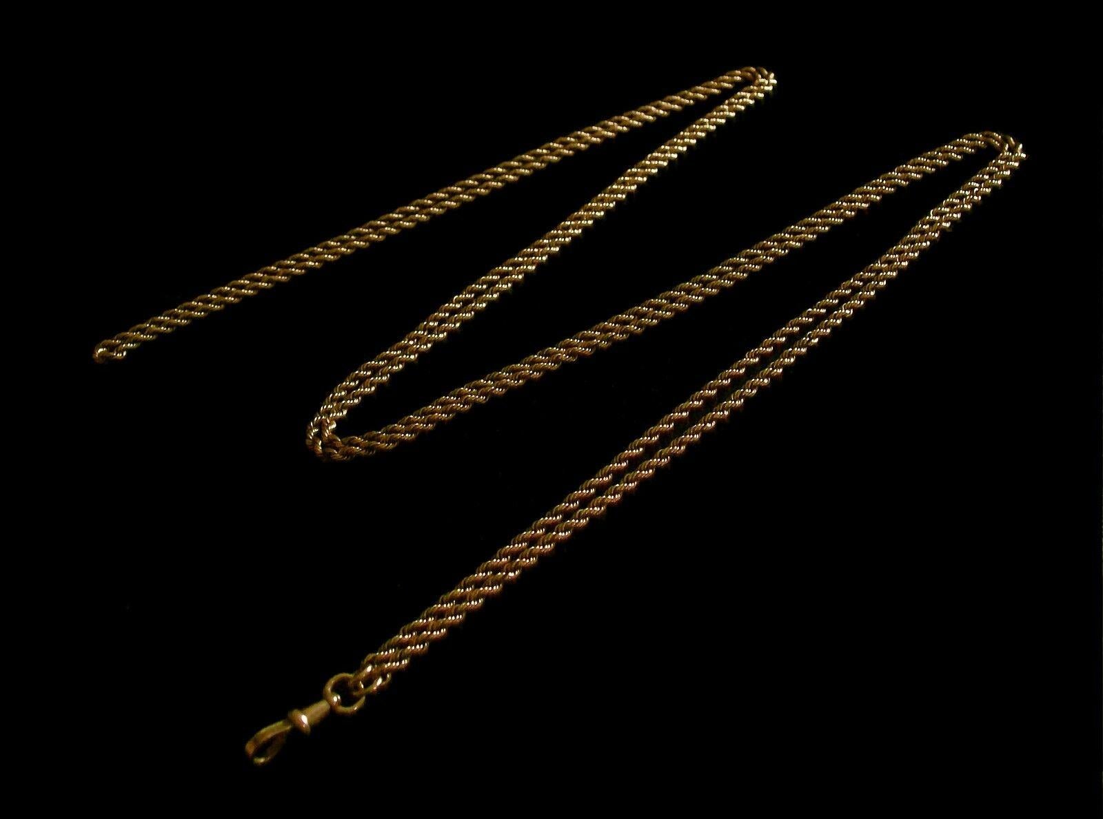 Victorian Gold Rope Twist Pocket Watch Chain / Necklace, U.S, circa 1880 For Sale 1