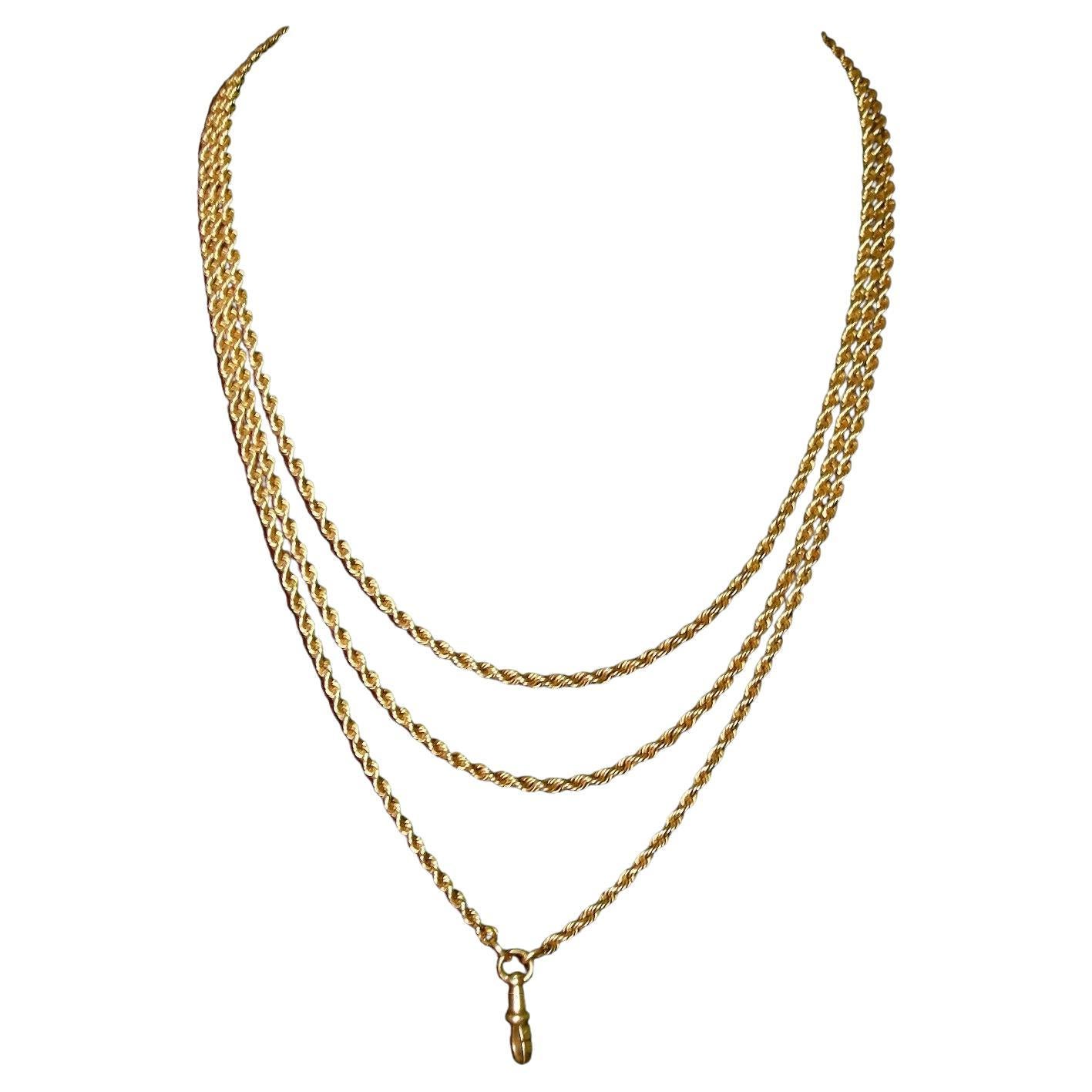 Victorian Gold Rope Twist Pocket Watch Chain / Necklace, U.S, circa 1880 For Sale