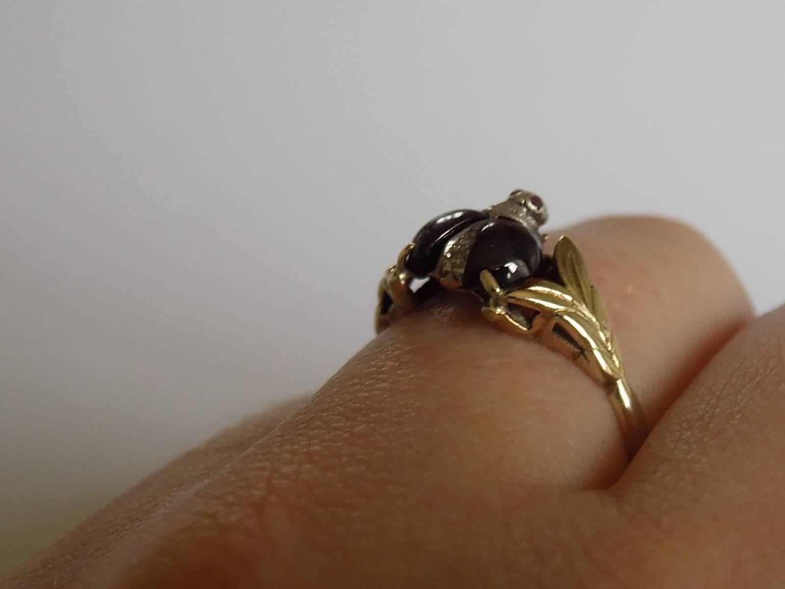 Victorian Gold Rose Cut Diamond Garnet Ladybird Ring 6