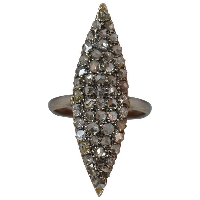 Victorian Gold and Rose Cut Diamond Navette Cluster Ring at 1stDibs