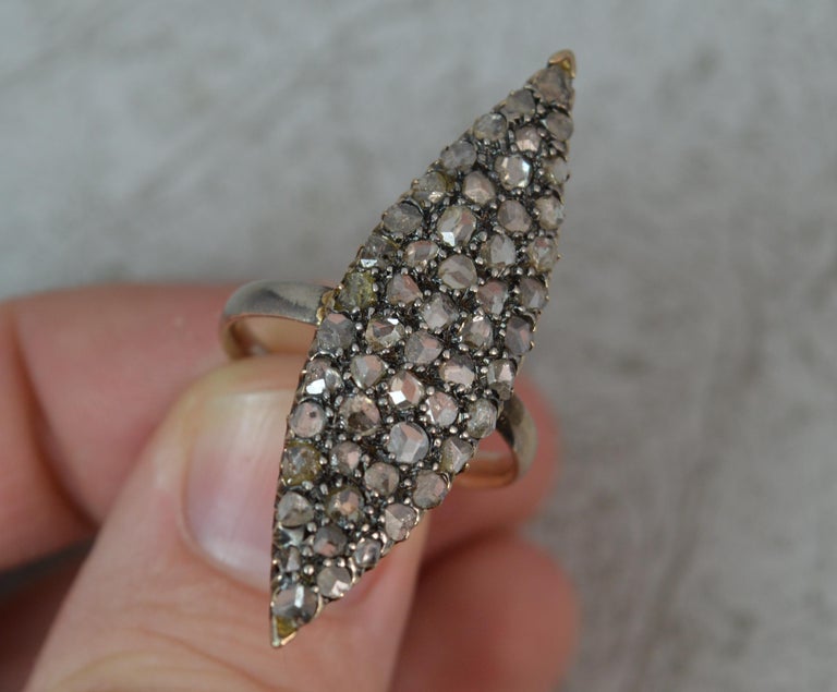 Victorian Gold and Rose Cut Diamond Navette Cluster Ring at 1stDibs