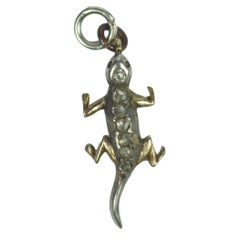 Victorian Gold, Silver, Diamond Lizard Charm, circa 1890