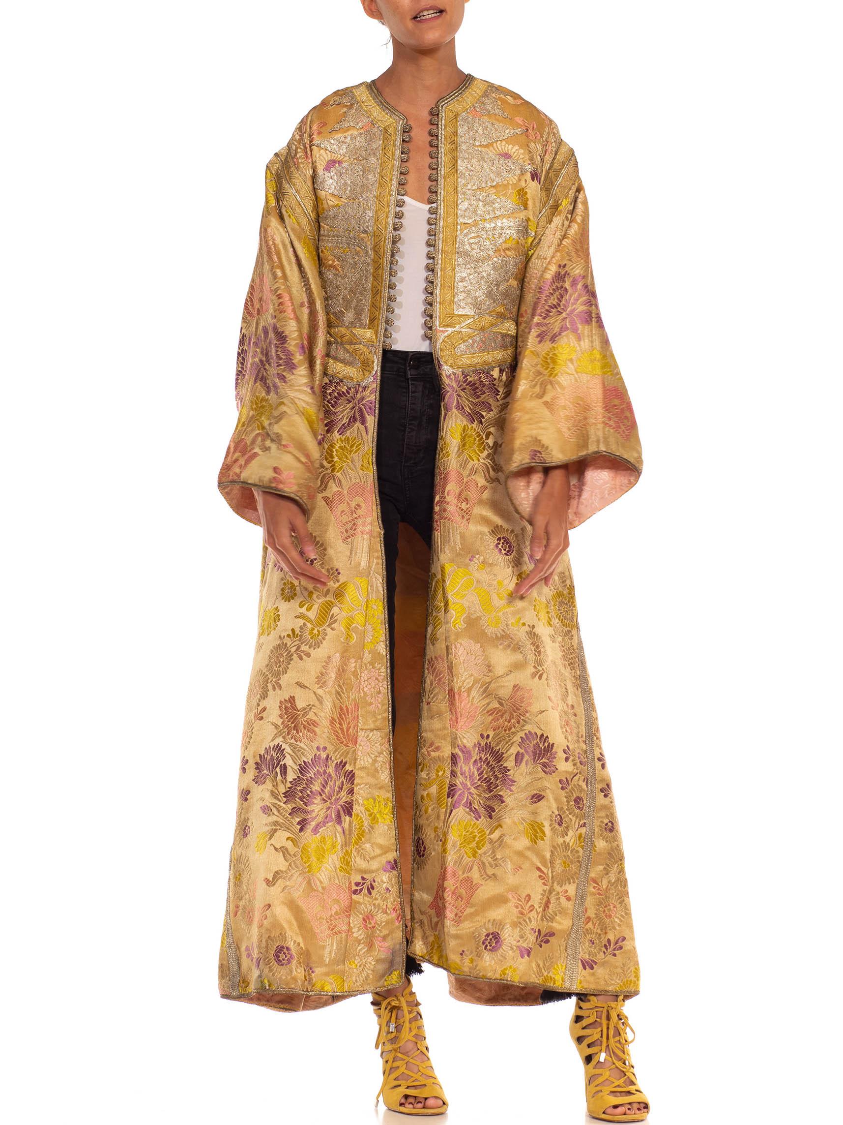 Women's or Men's Victorian Gold & Silver Floral Embroidered Silk/Cotton Blend Moroccan Kaftan
