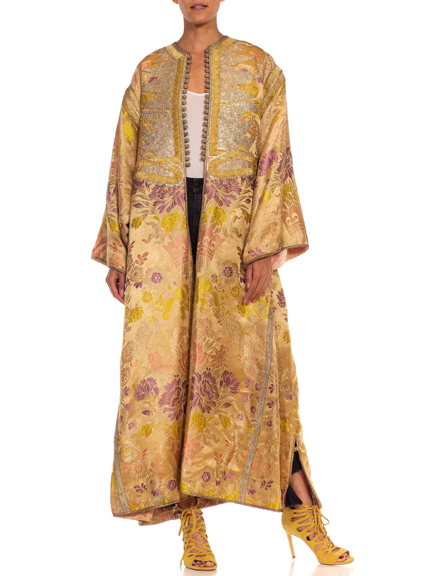 Victorian Gold & Silver Floral Embroidered Silk/Cotton Blend Moroccan Kaftan 3