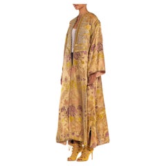 Antique Victorian Gold & Silver Floral Embroidered Silk/Cotton Blend Moroccan Kaftan