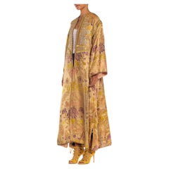 Viktorianischer marokkanischer Kaftan aus Seide/Baumwollmischung in Gold und Silber mit Blumenstickerei