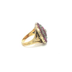 Victorian Gold & Silver GIA Old Mine Burma Ruby & Diamond Target Platter Ring
