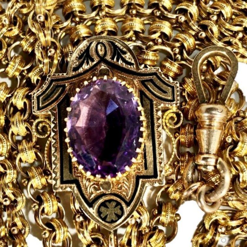 Oval Cut Victorian Gold Slide Necklace with Amethyst Slide from 1876