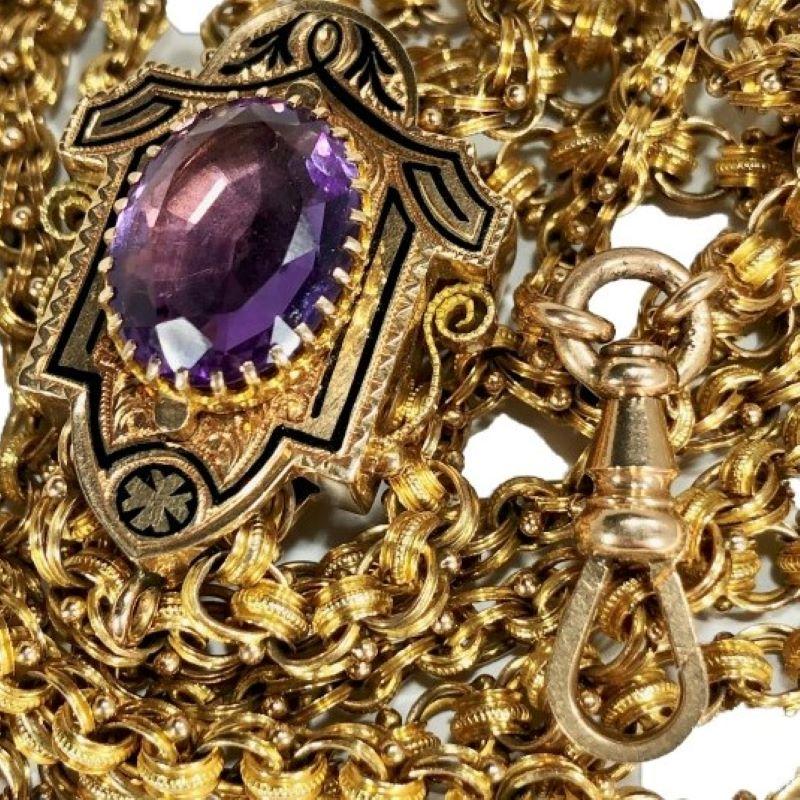 Victorian Gold Slide Necklace with Amethyst Slide from 1876 In Good Condition In Palm Beach, FL