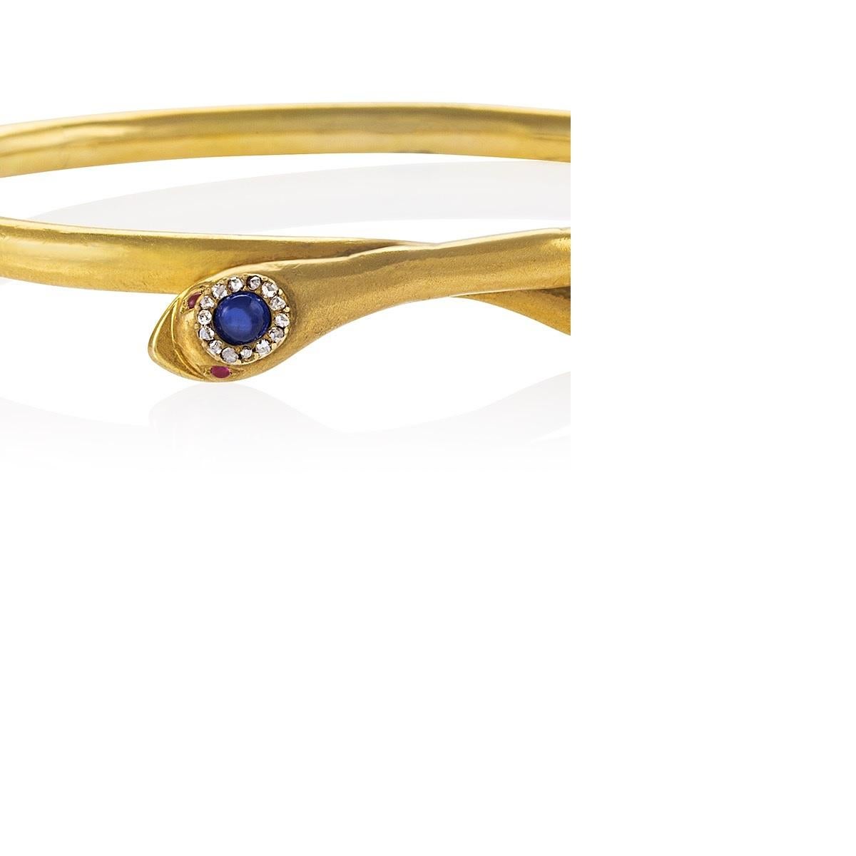 Victorian Gold Snake Bangle with Diamond, Sapphire and Ruby In Excellent Condition In New York, NY