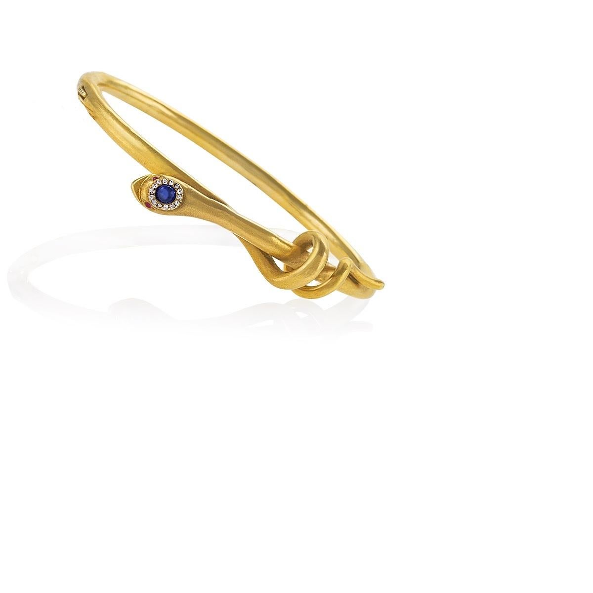 Women's Victorian Gold Snake Bangle with Diamond, Sapphire and Ruby