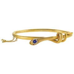 Victorian Gold Snake Bangle with Diamond, Sapphire and Ruby