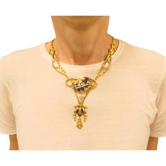 Victorian Gold Snake Necklace Diamond Ruby Enamel