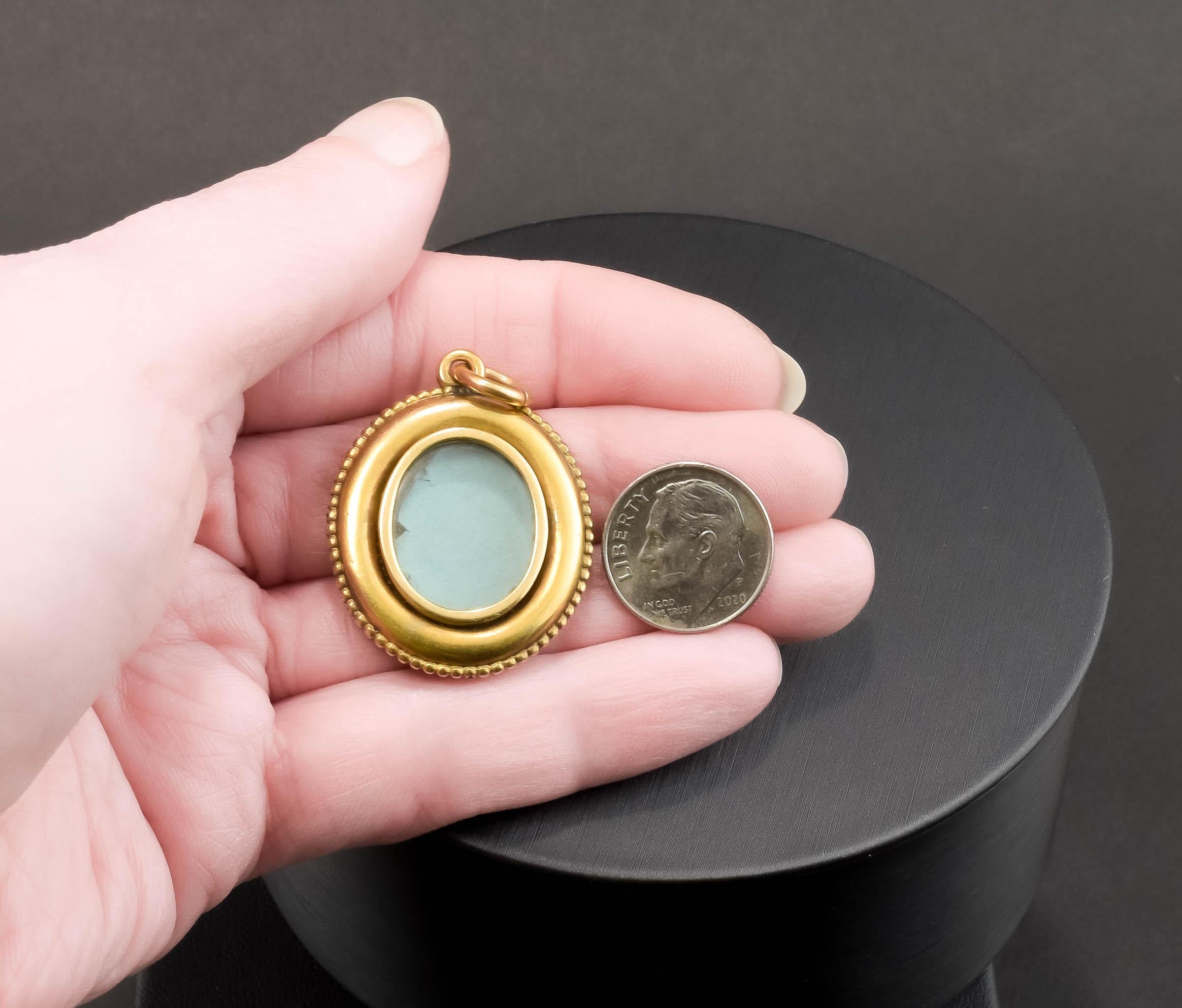 Women's or Men's Victorian Gold Star Locket with Blue Guilloche Enamel & Pearls