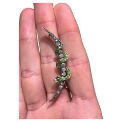 Victorian Gold, Sterling Silver, Diamond, and Demantoid Garnet Serpent Pin