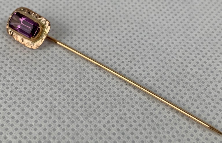 Épingle à Cravate En Or 18 Carats - Sertie D'une Améthyste - Bijou Vintage Occasion