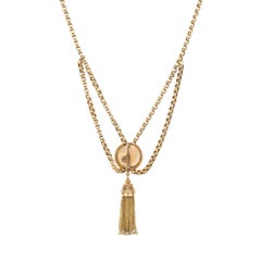 Victorian Gold Tassel Engraved Enamel Pendant Necklace